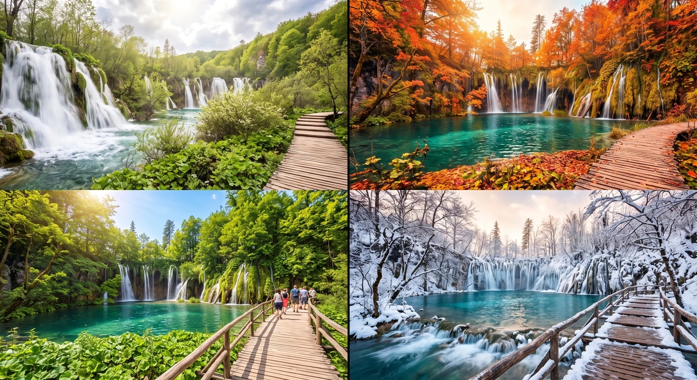 best-time-to-visit-split-seagull (2) Plitvice Lakes waterfalls shown in spring, summer, autumn, and winter