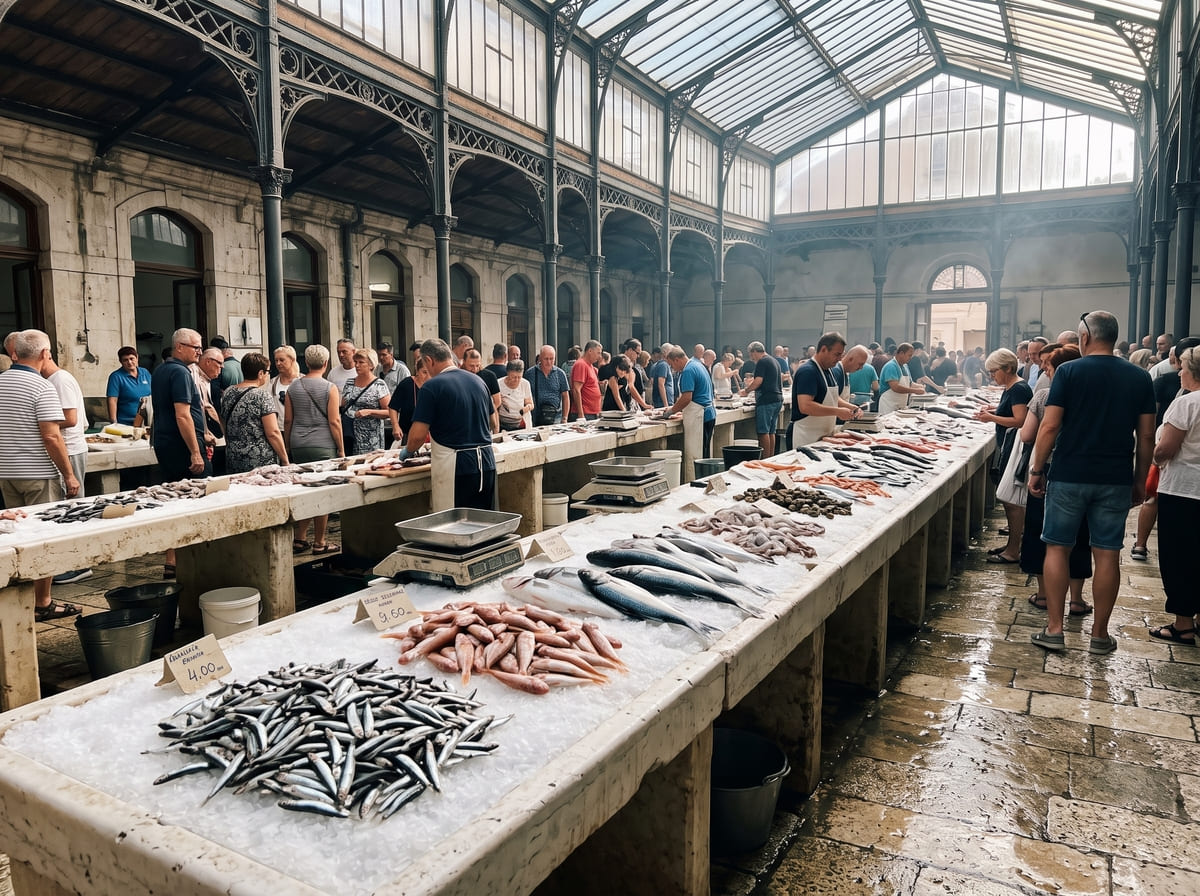 fish-market (1) (1) Fresh Adriatic fish on stone counters at Peškarija fish market in Split